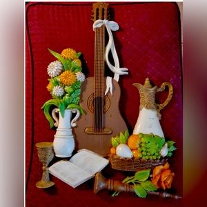 Vintage 1976 Dart guitar and fruit wall plaque. Made by Sytco